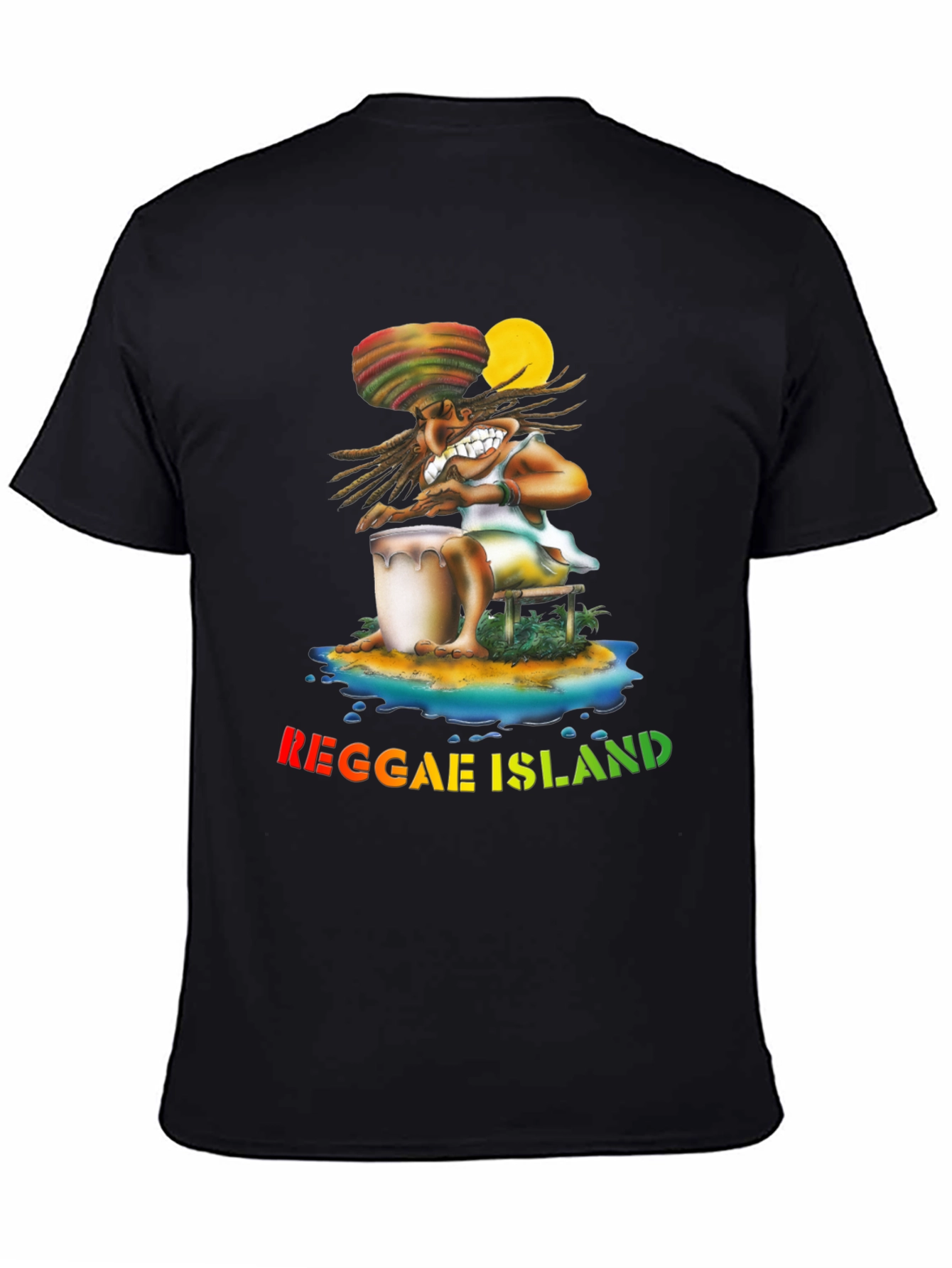 Reggae Island Graphic Print Black T-Shirt