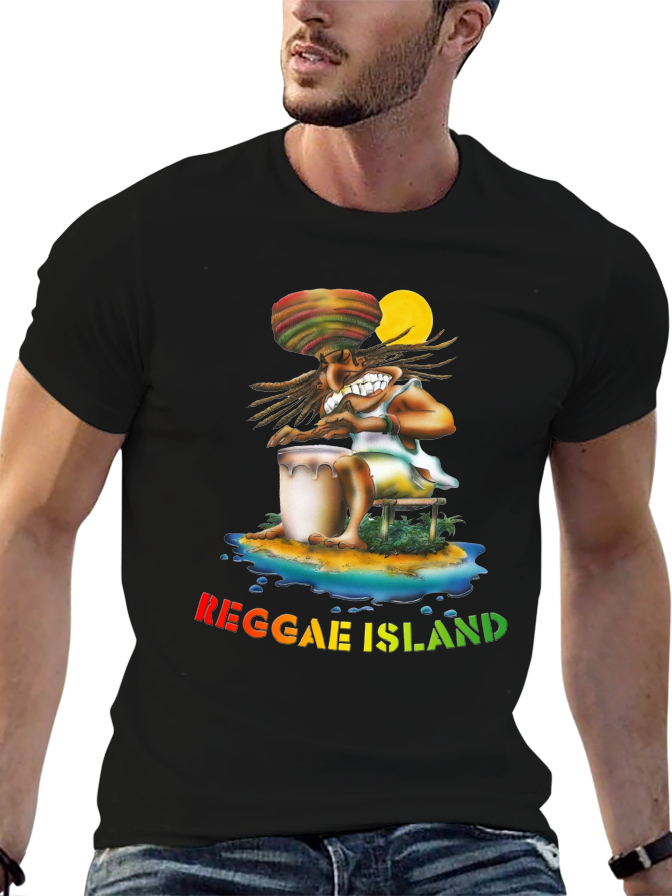 Reggae Island Graphic Print Black T-Shirt