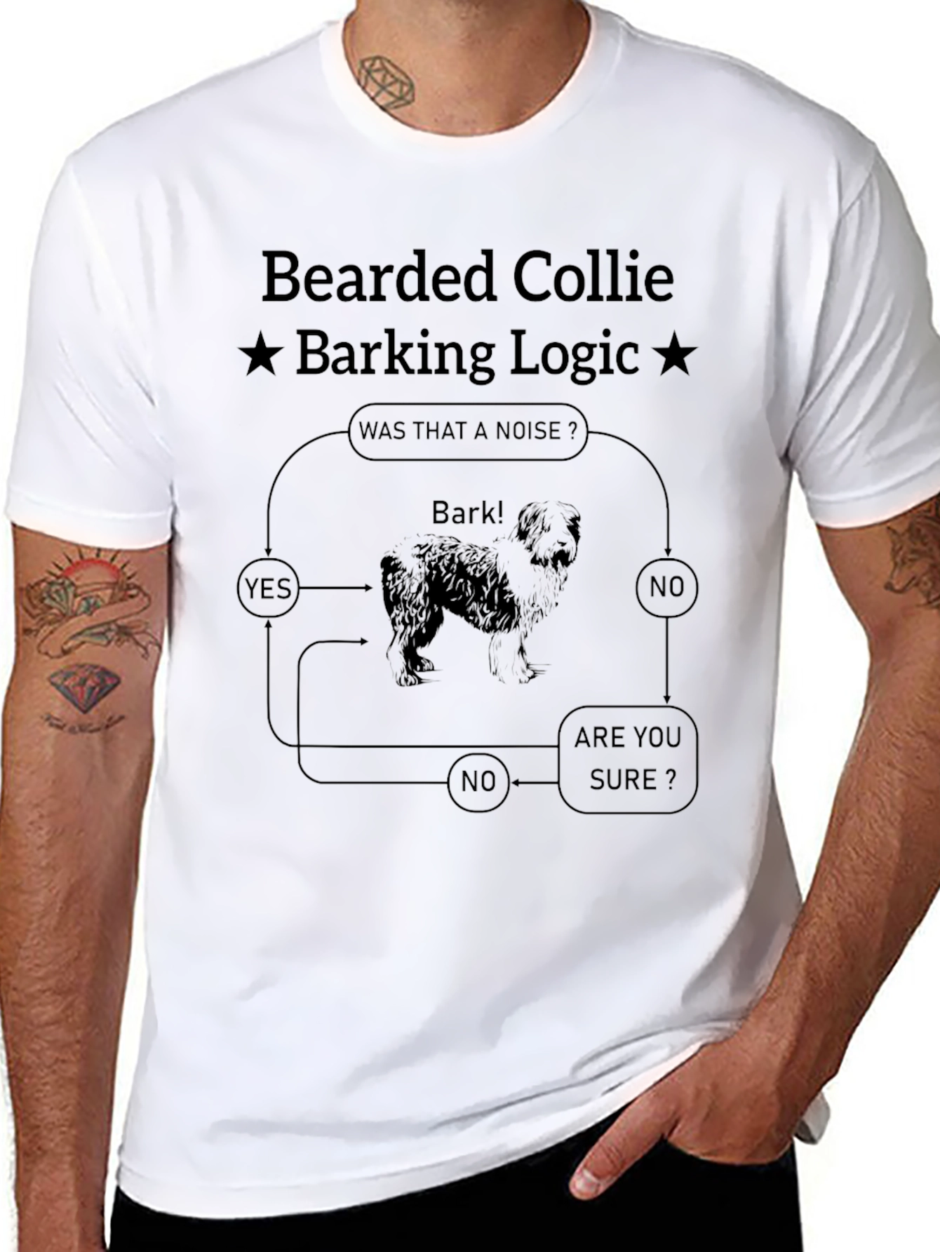 Bearded Collie Barking Logic Black T-Shirt