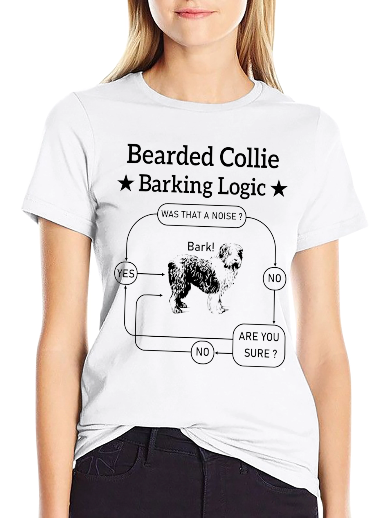 Bearded Collie Barking Logic Black T-Shirt