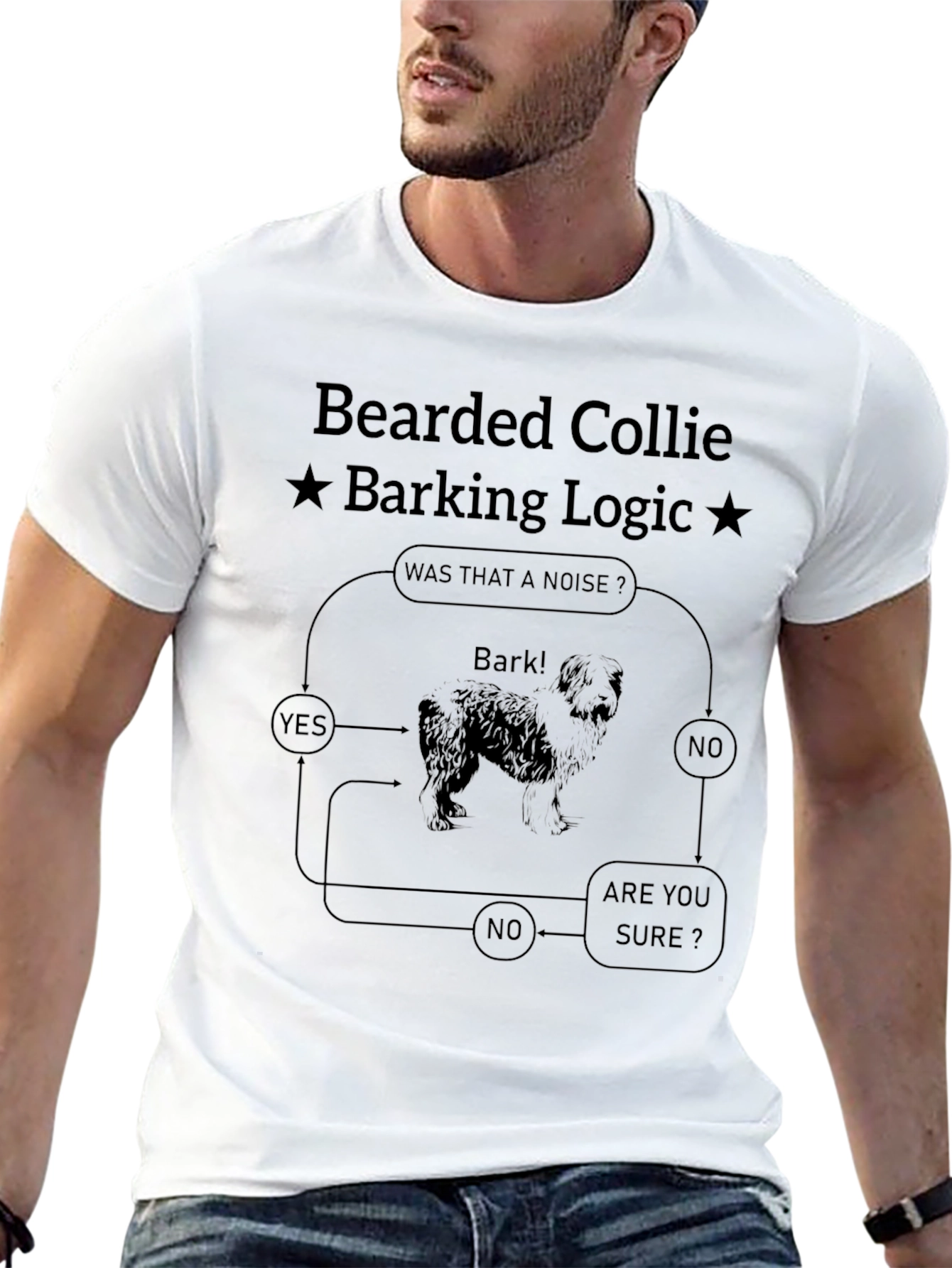 Bearded Collie Barking Logic Black T-Shirt