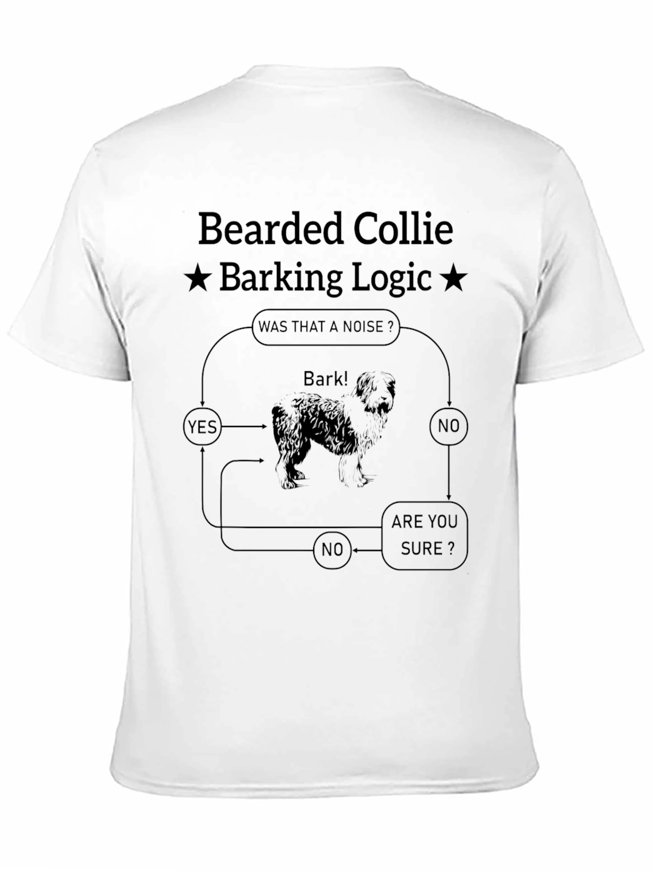Bearded Collie Barking Logic Black T-Shirt