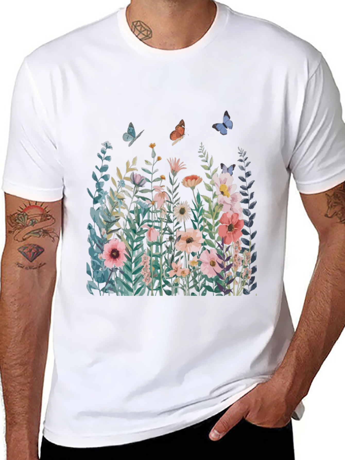 Floral Butterfly Graphic T-Shirt - Nature Inspired Tee