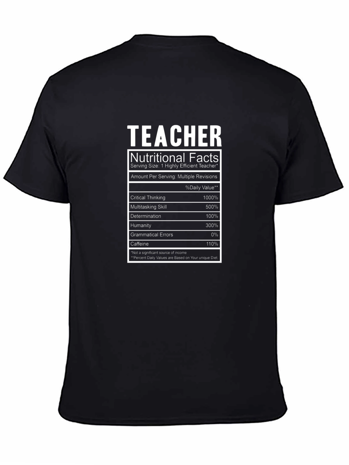 Teacher Nutritional Facts Black T-Shirt