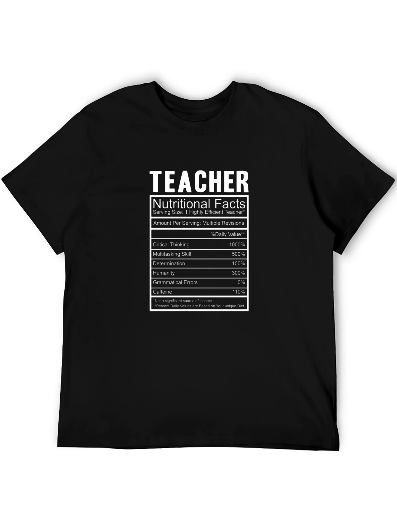 Teacher Nutritional Facts Black T-Shirt