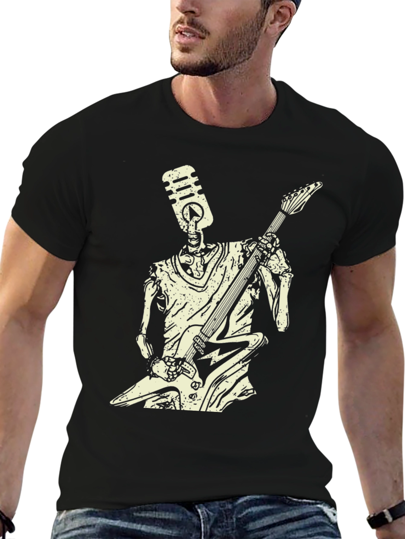 Rock On Skeleton T-Shirt - Black