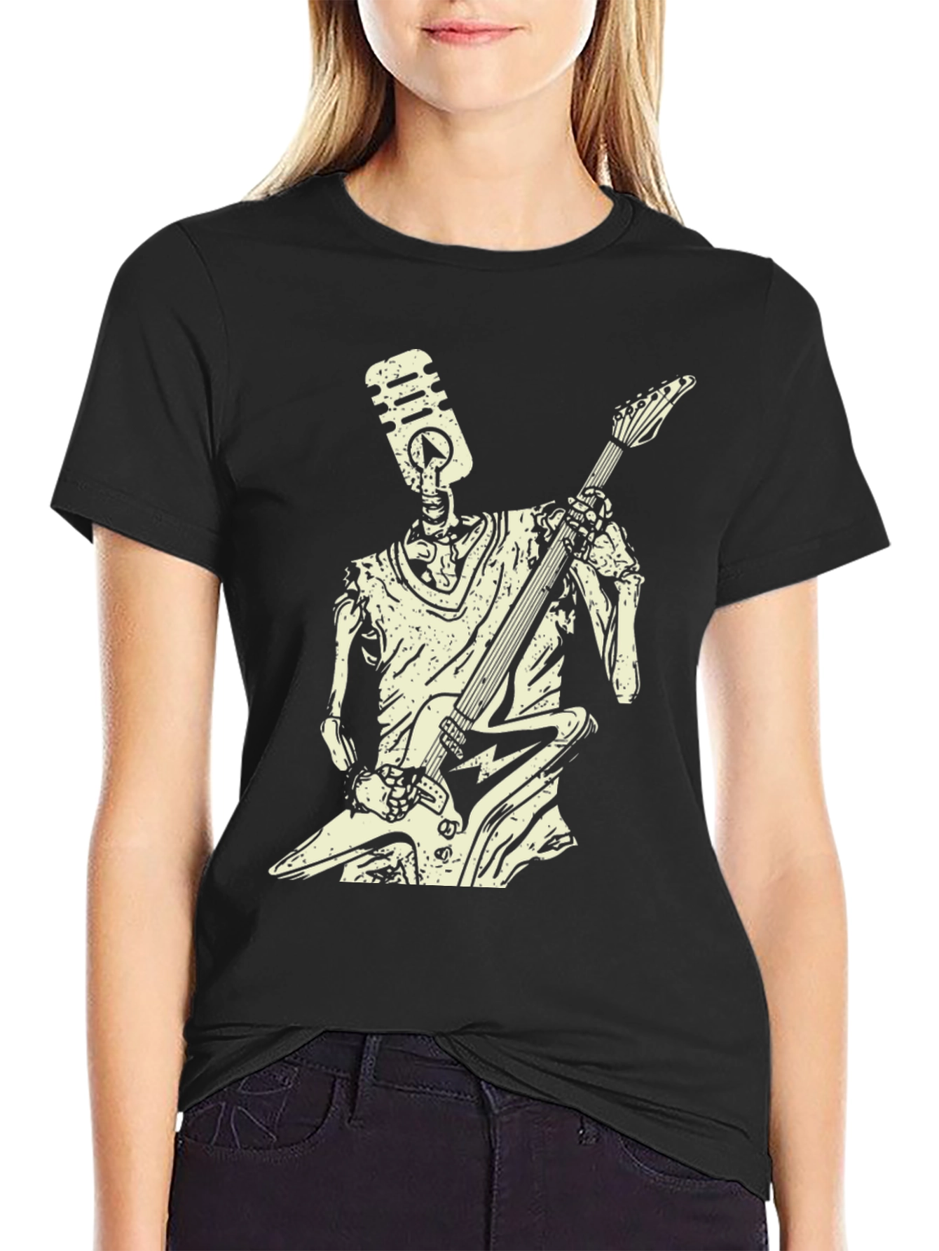 Rock On Skeleton T-Shirt - Black