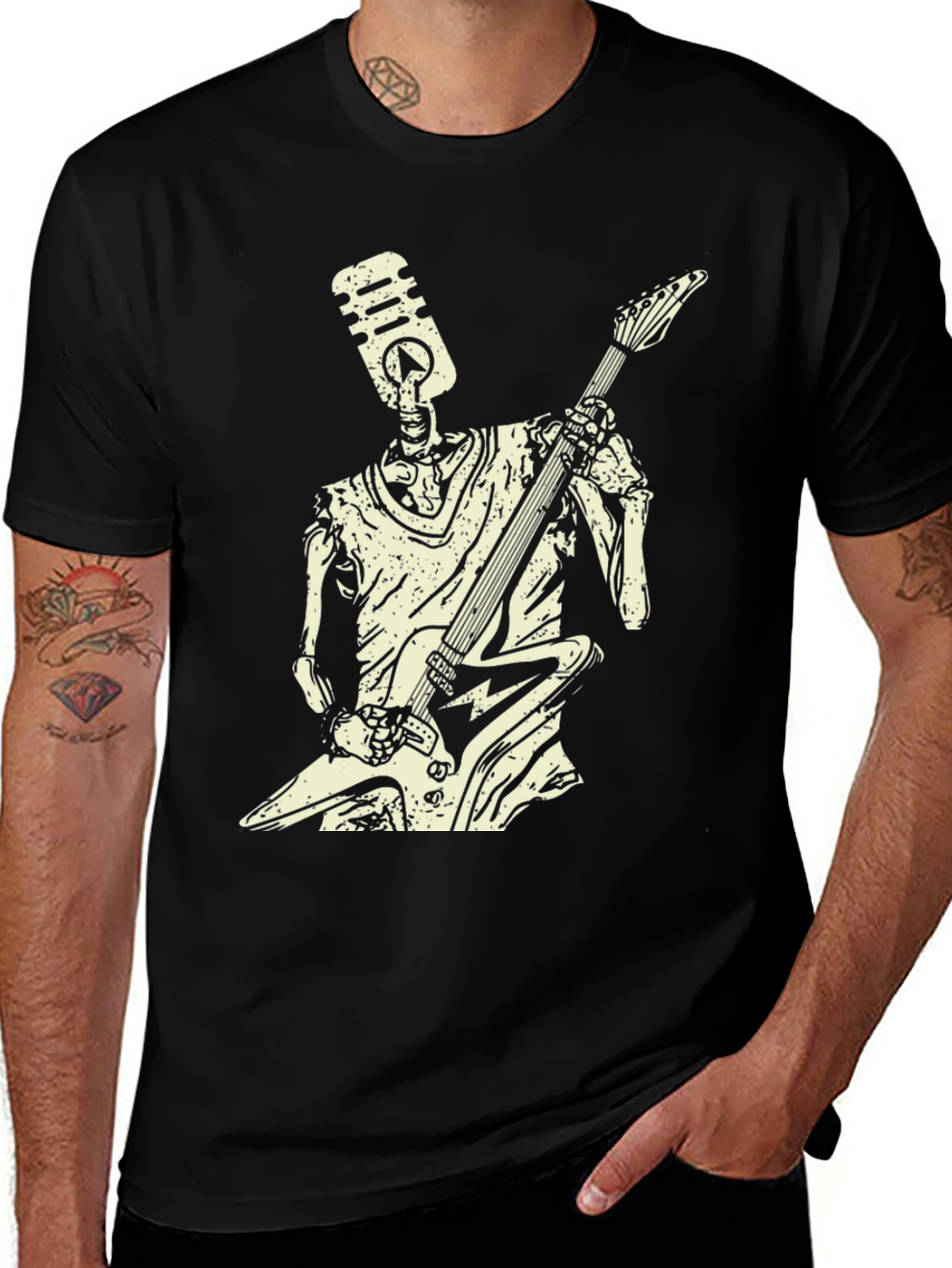 Rock On Skeleton T-Shirt - Black