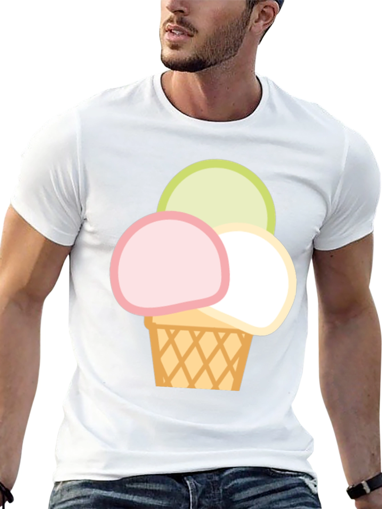 Ice Cream Scoop Graphic Tee - Casual Cotton T-Shirt