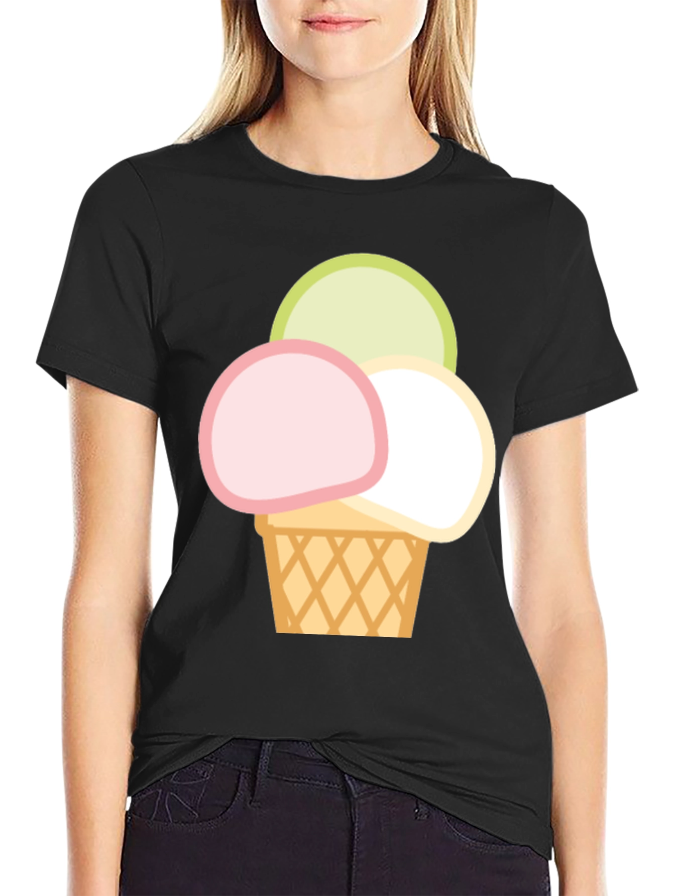 Ice Cream Scoop Graphic Tee - Casual Cotton T-Shirt