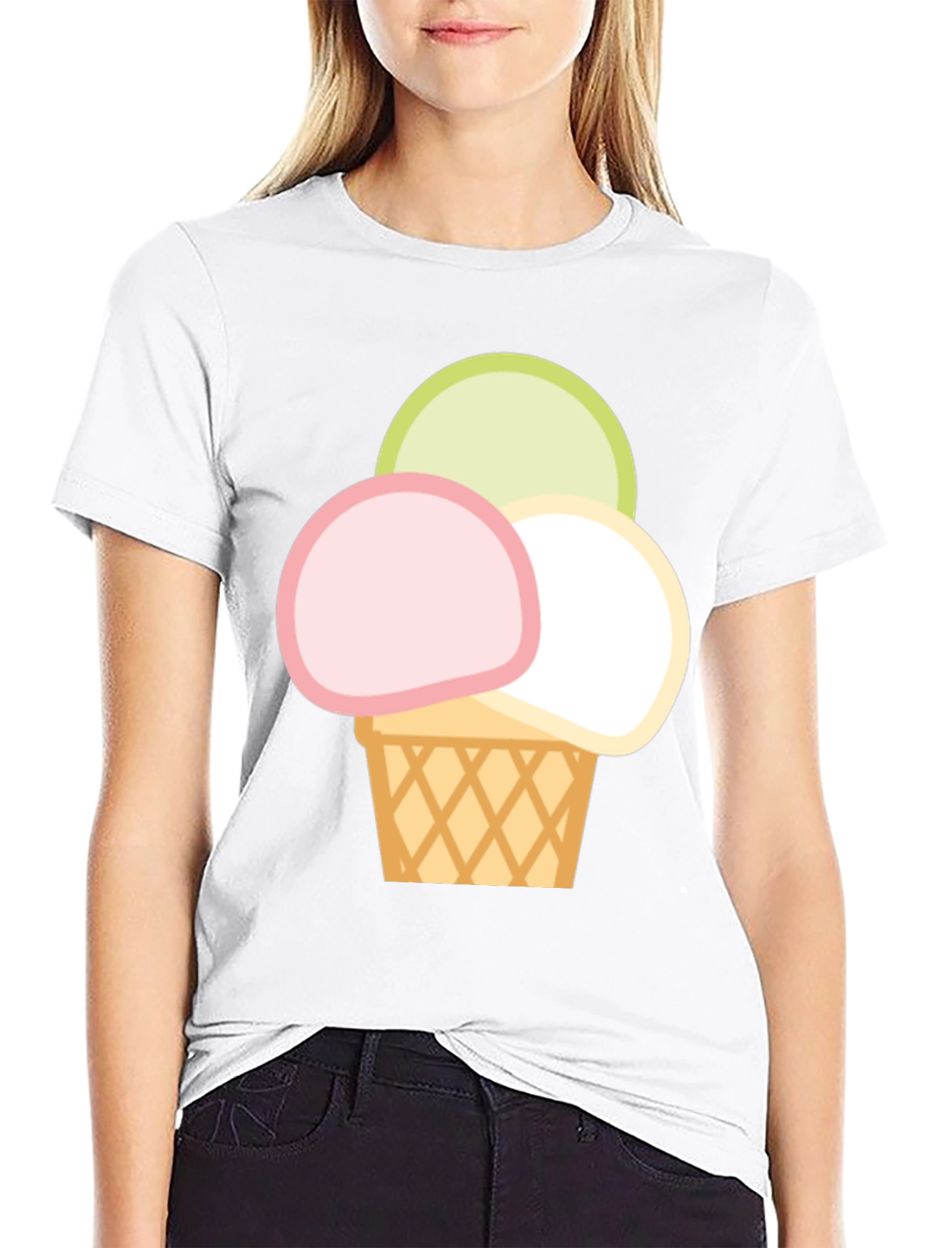 Ice Cream Scoop Graphic Tee - Casual Cotton T-Shirt