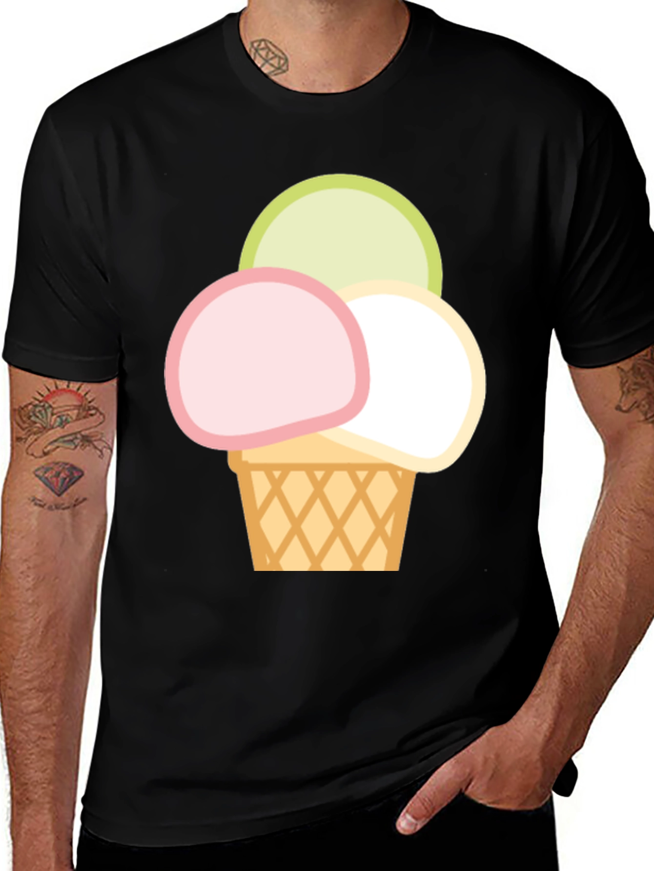 Ice Cream Scoop Graphic Tee - Casual Cotton T-Shirt
