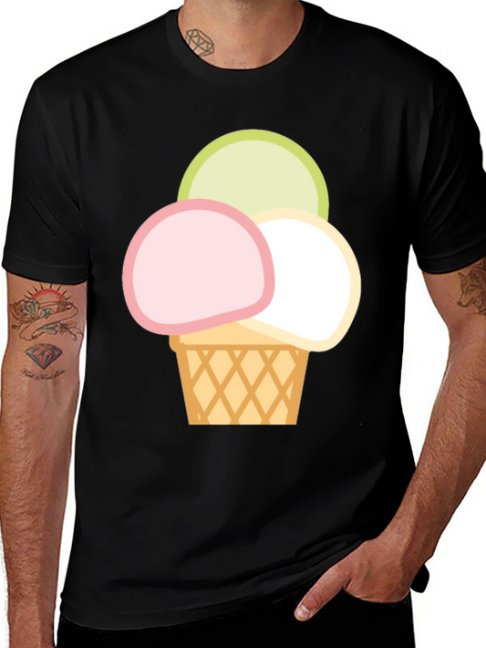 Ice Cream Scoop Graphic Tee - Casual Cotton T-Shirt