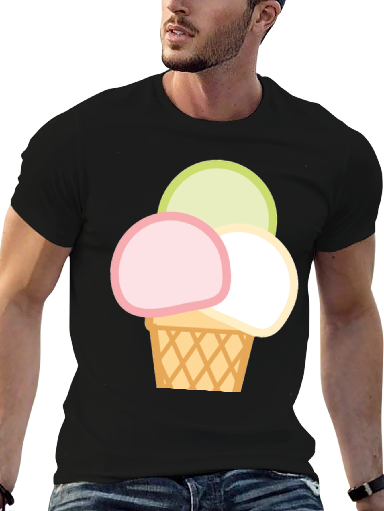 Ice Cream Scoop Graphic Tee - Casual Cotton T-Shirt