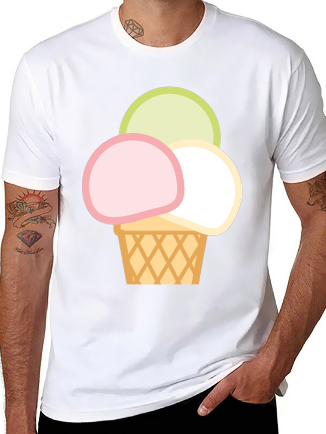 Ice Cream Scoop Graphic Tee - Casual Cotton T-Shirt