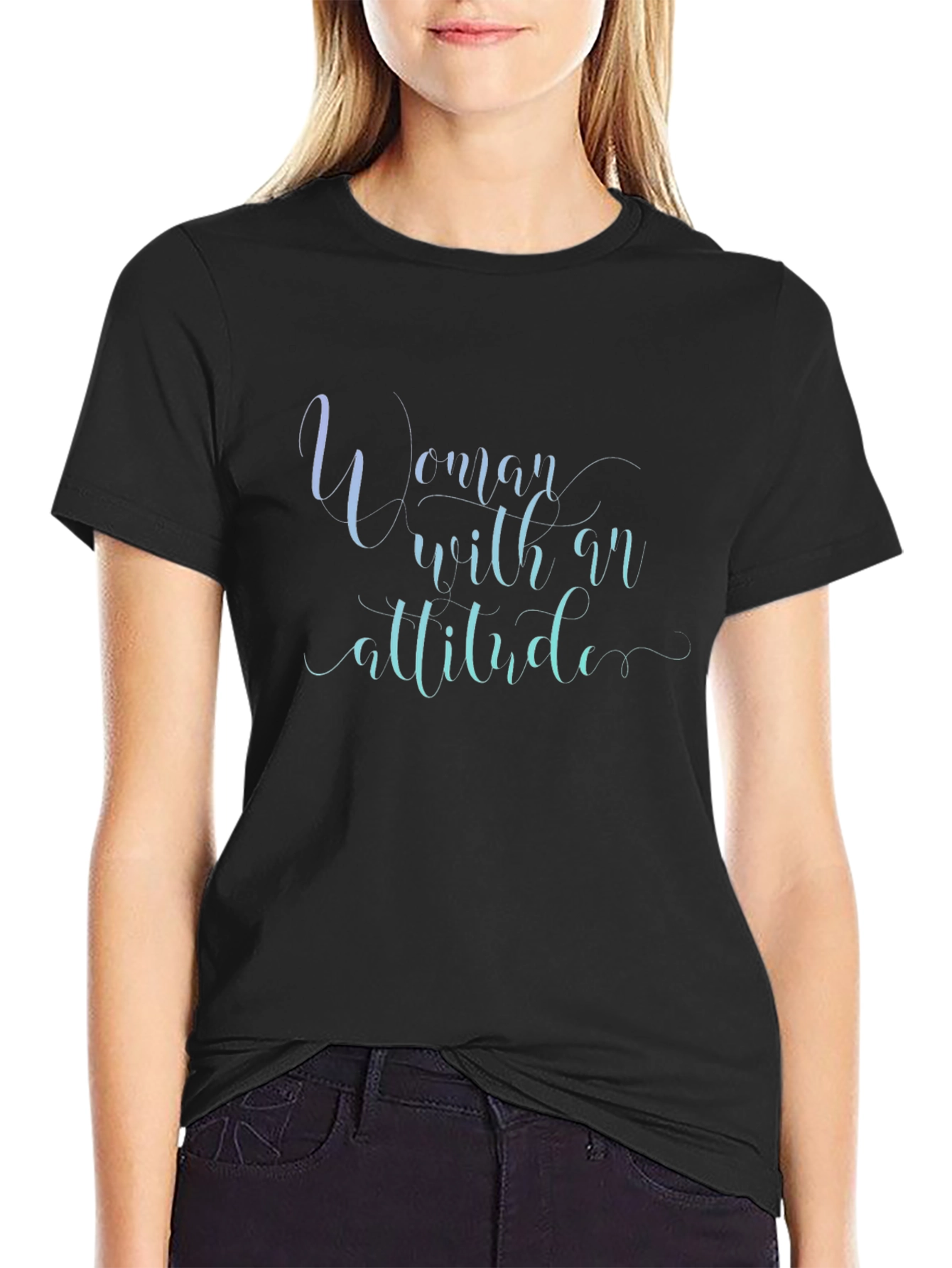 Woman With Attitude Graphic Tee - Trendy Black T-Shirt