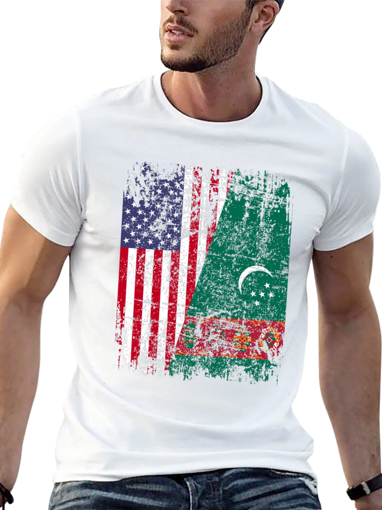 USA Turkmenistan Flag Graphic T-Shirt