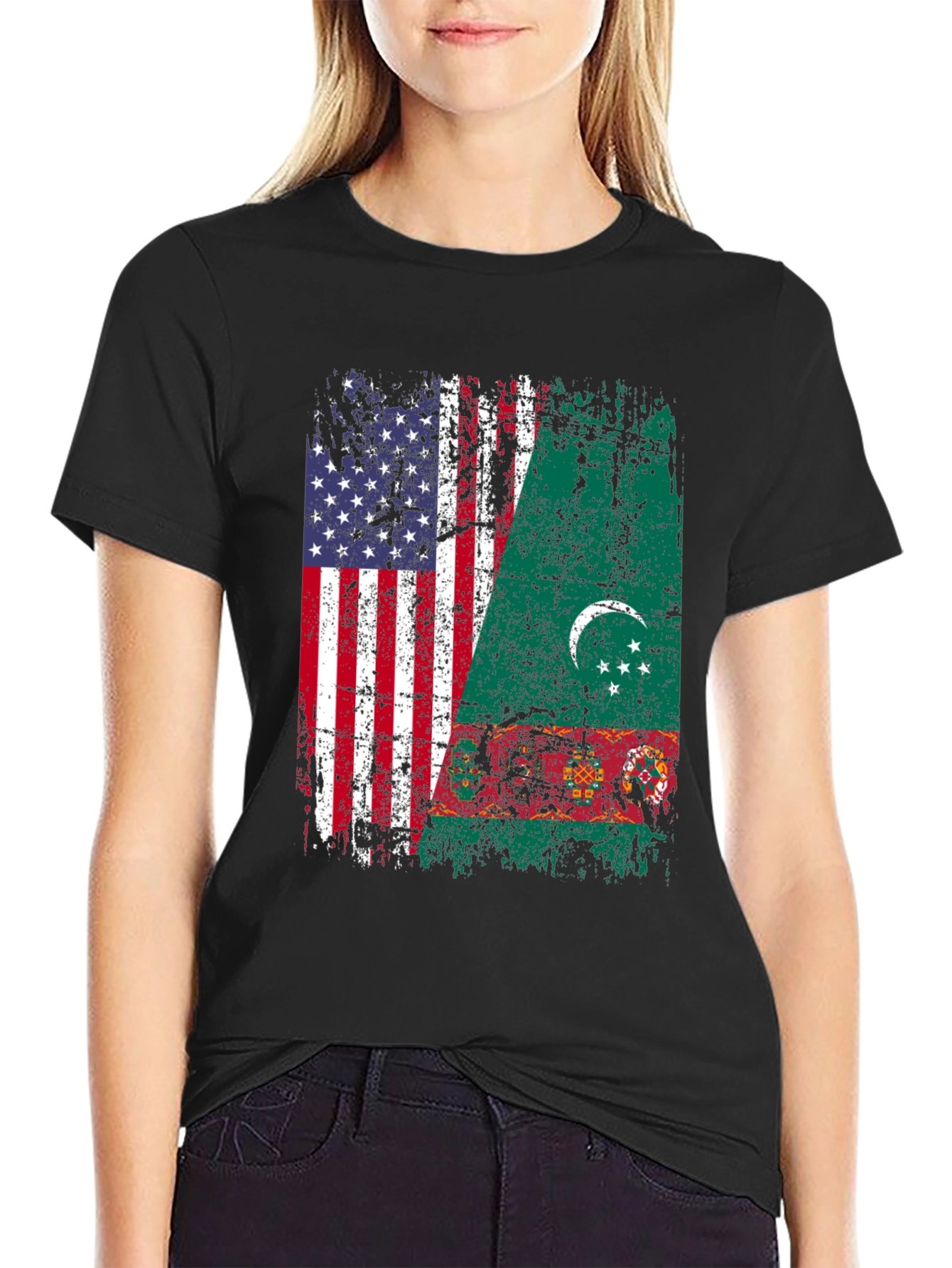 USA Turkmenistan Flag Graphic T-Shirt