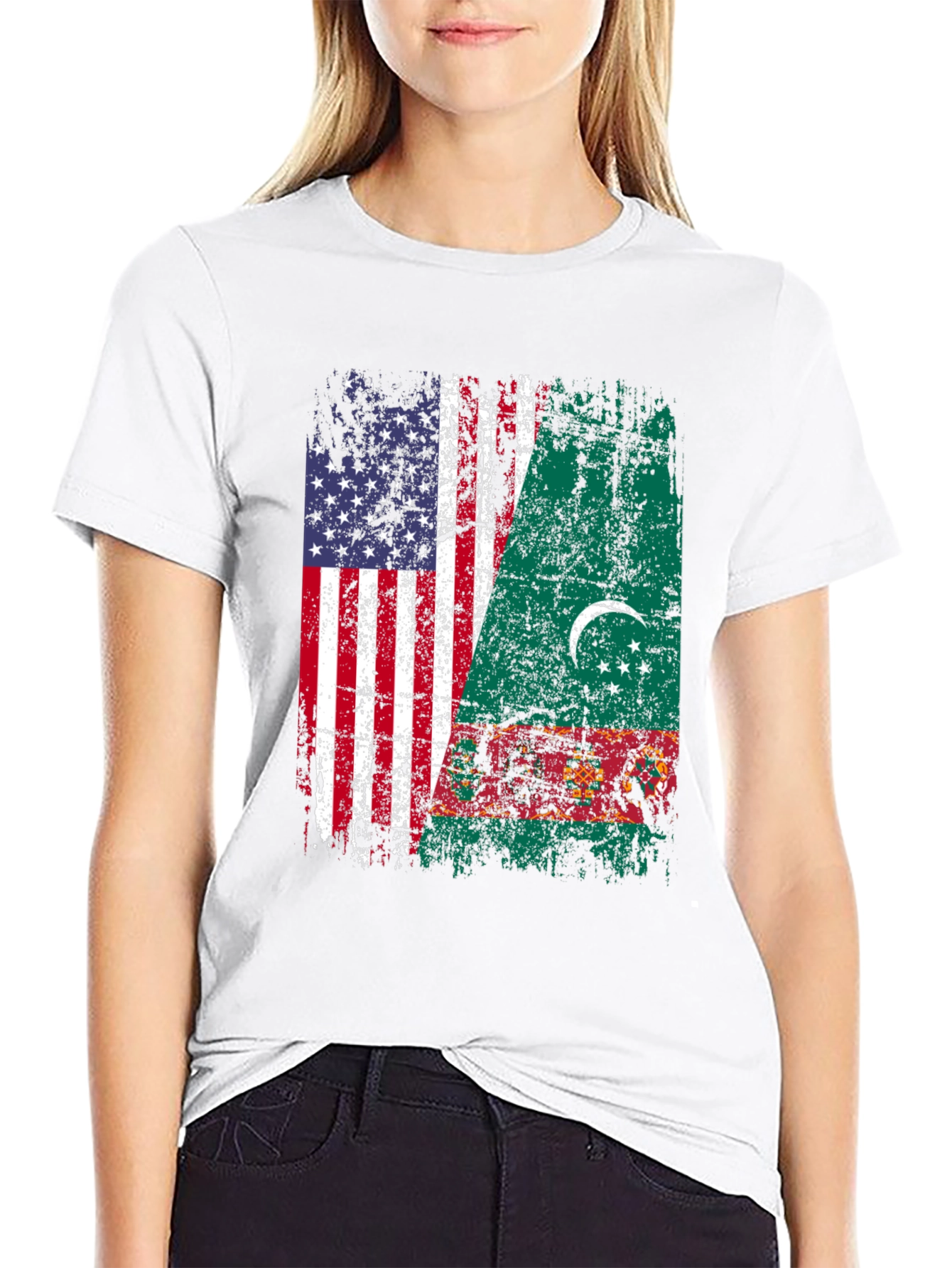USA Turkmenistan Flag Graphic T-Shirt