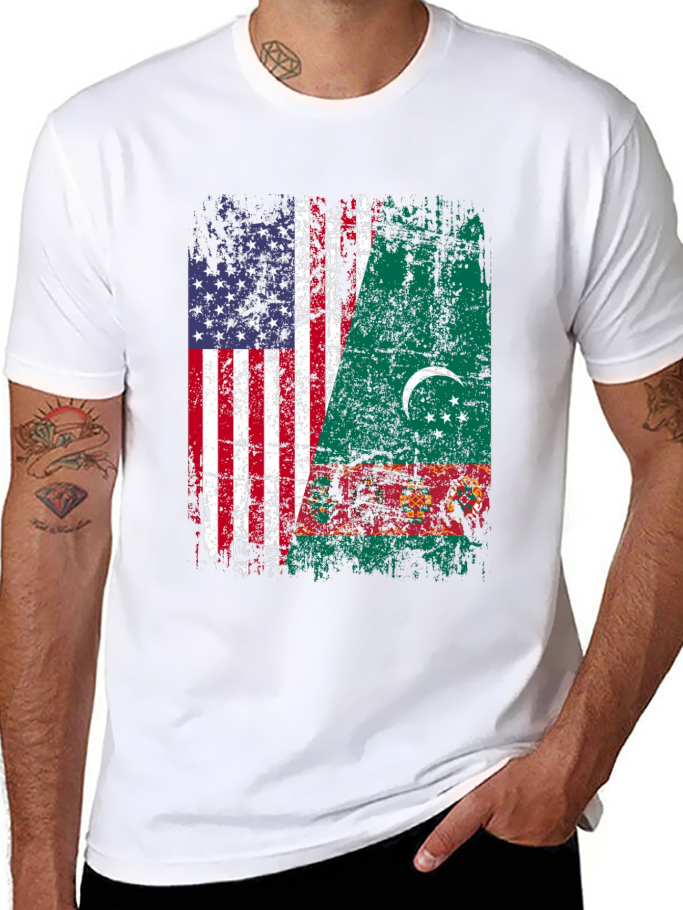 USA Turkmenistan Flag Graphic T-Shirt