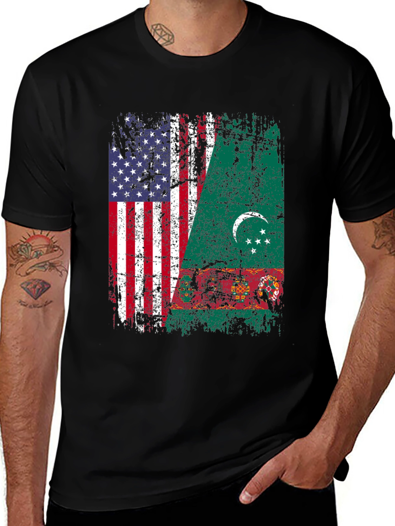 USA Turkmenistan Flag Graphic T-Shirt