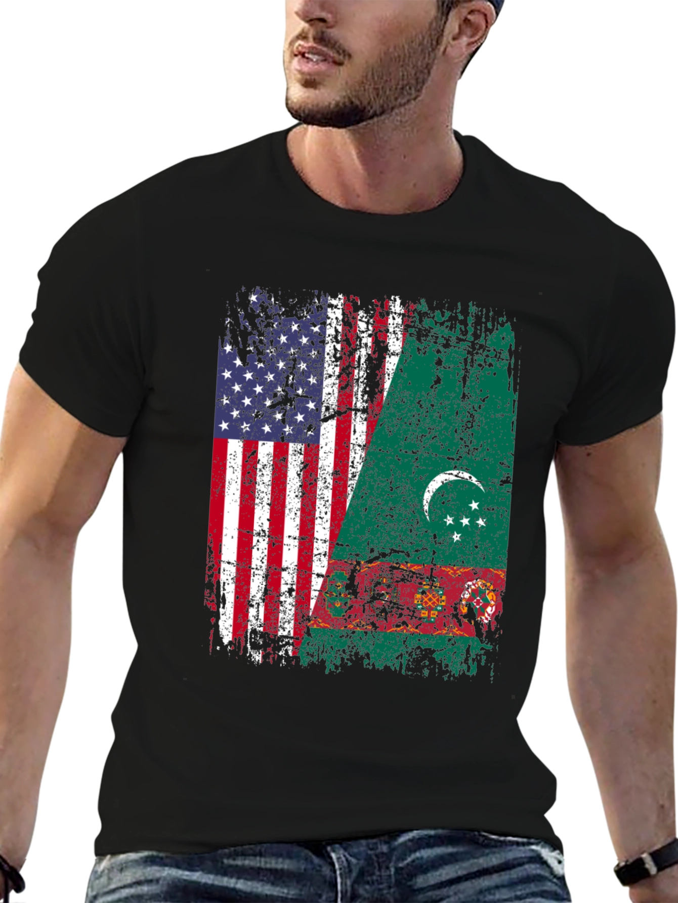 USA Turkmenistan Flag Graphic T-Shirt