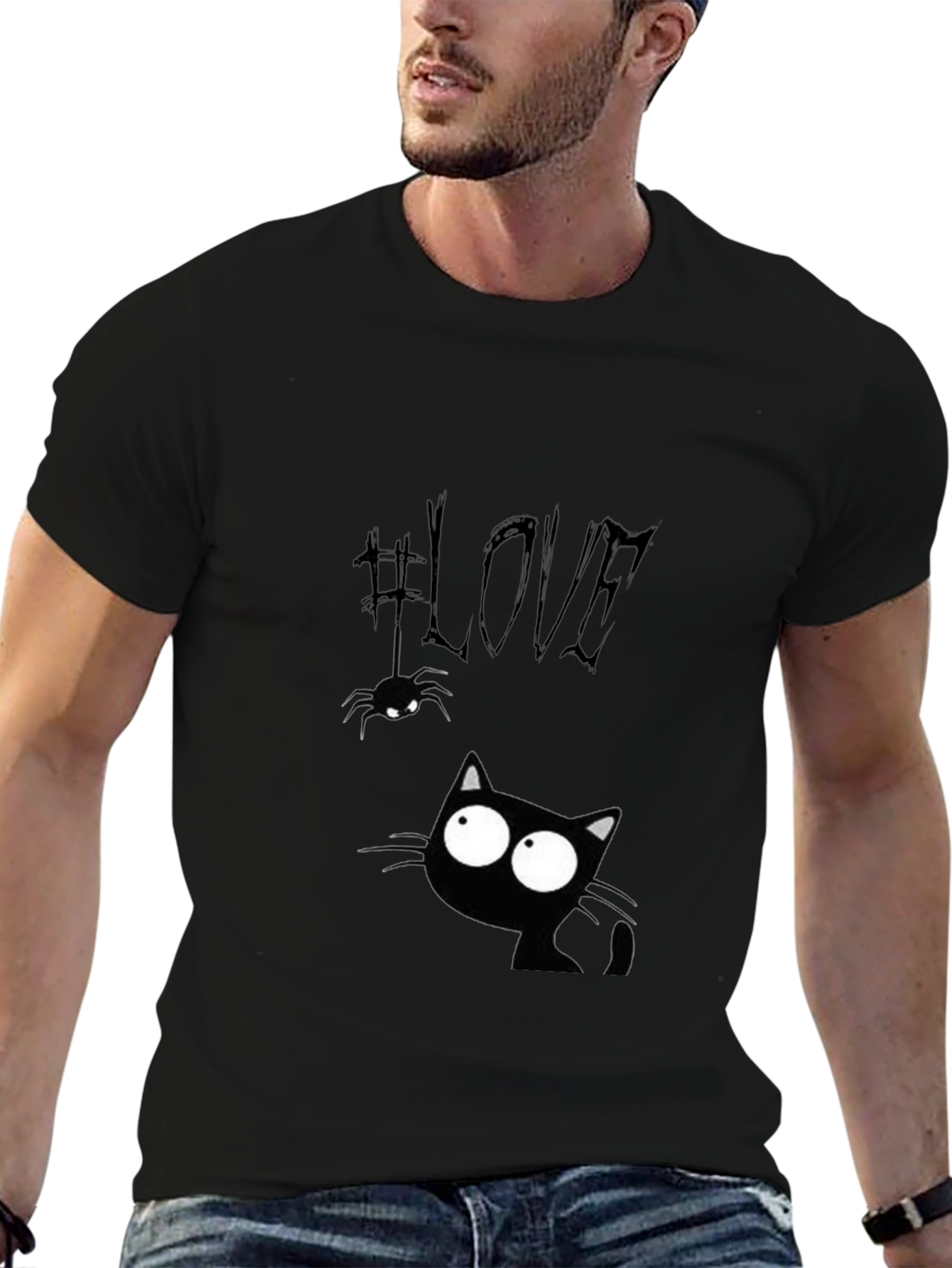 Love Cat Graphic Tee - Black Cotton Blend