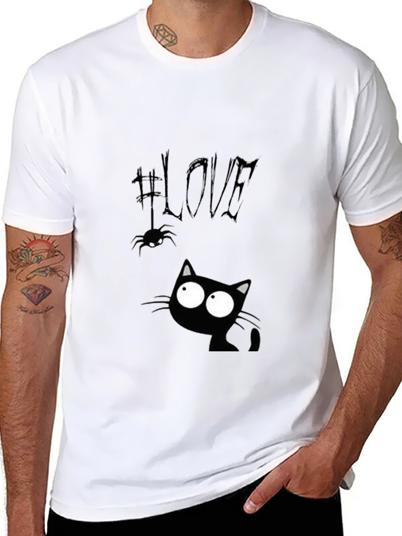 Love Cat Graphic Tee - Black Cotton Blend