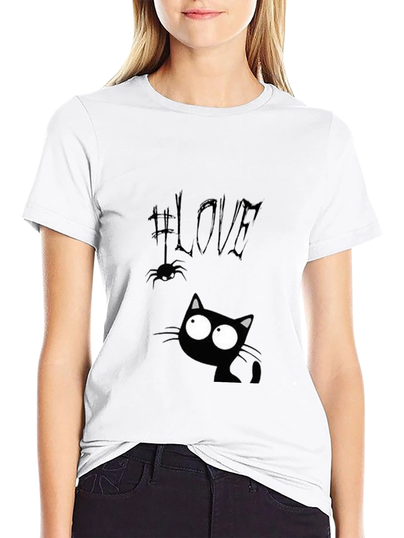 Love Cat Graphic Tee - Black Cotton Blend
