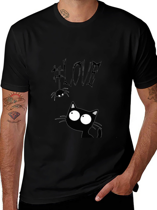 Love Cat Graphic Tee - Black Cotton Blend