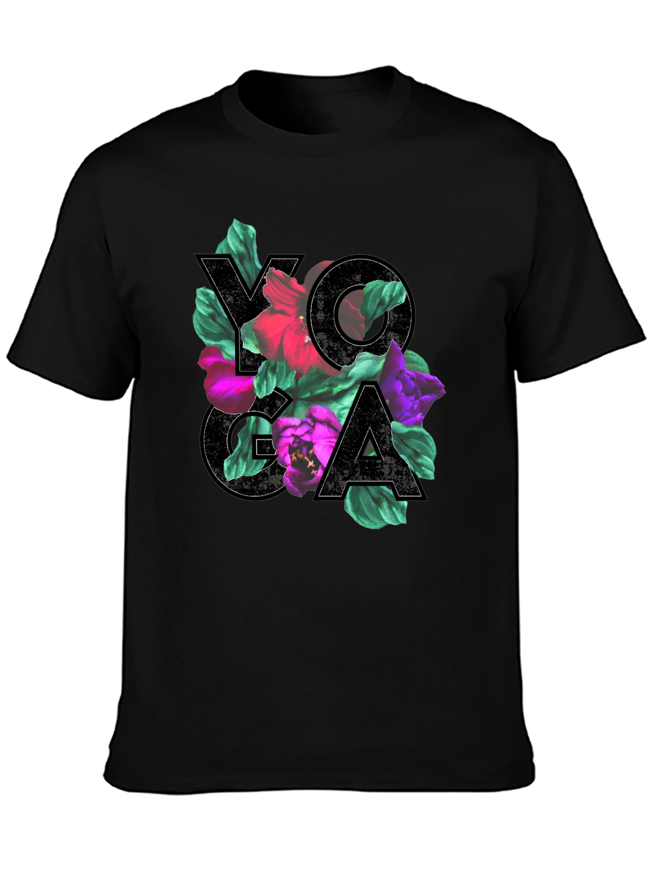 Floral Yoga Tee - Black Cotton Blend