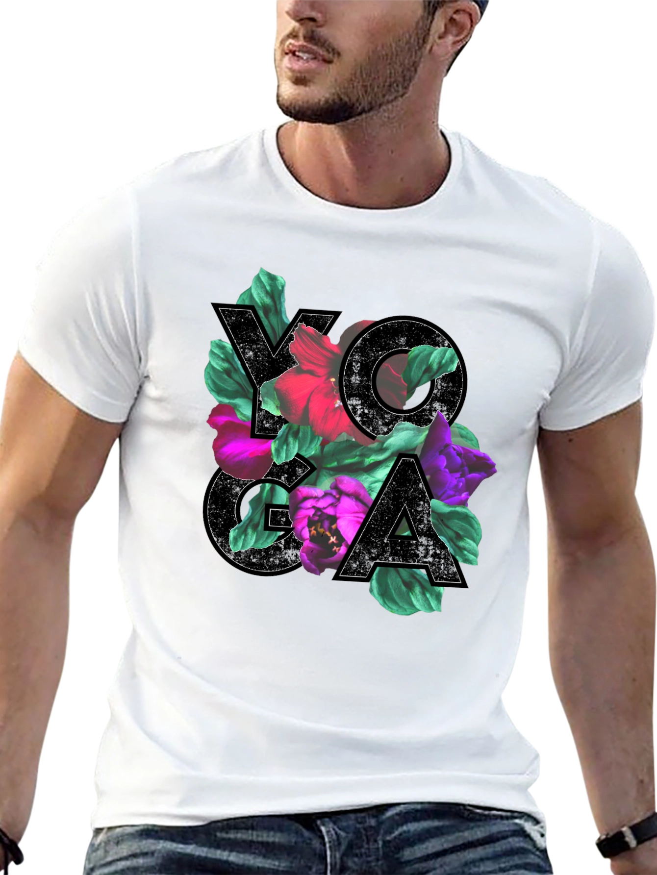 Floral Yoga Tee - Black Cotton Blend