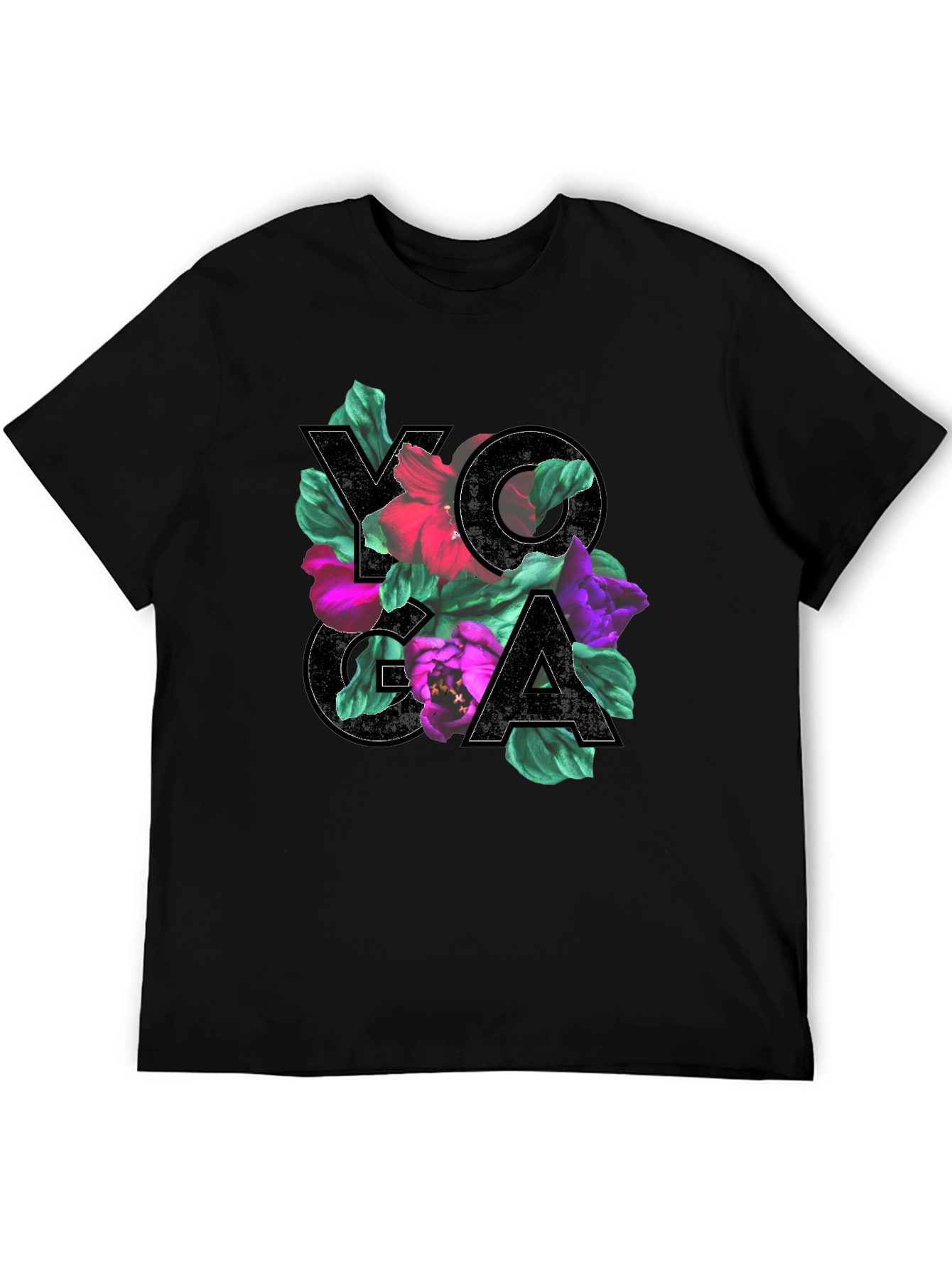 Floral Yoga Tee - Black Cotton Blend