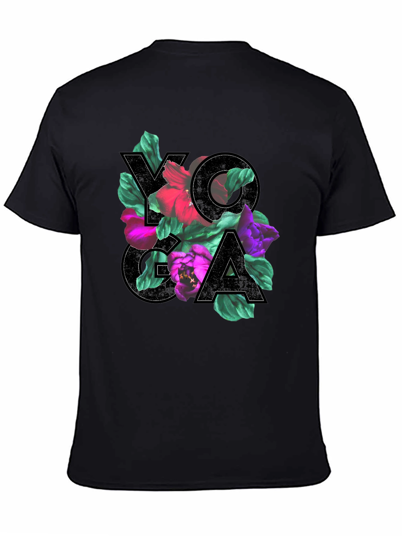 Floral Yoga Tee - Black Cotton Blend