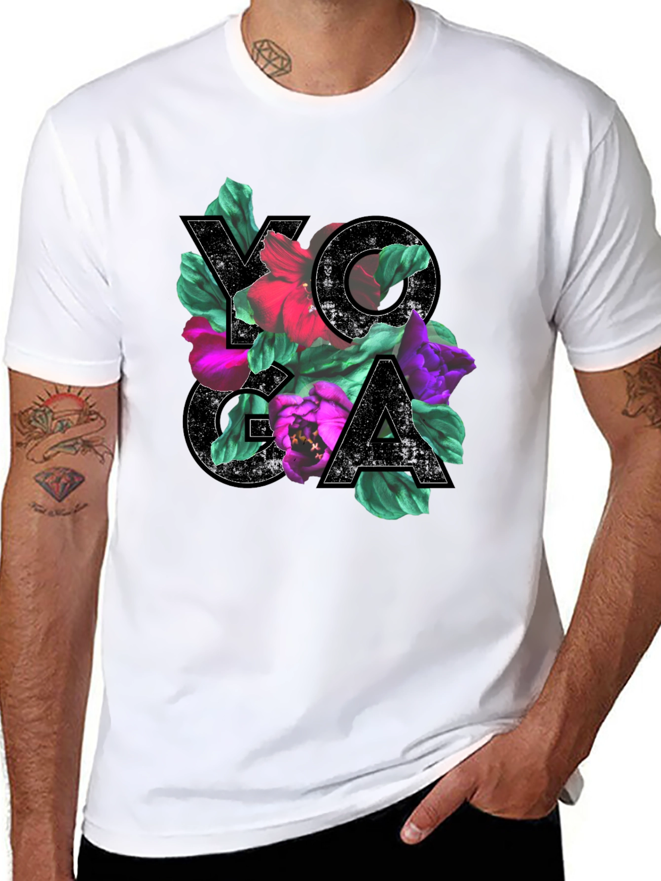 Floral Yoga Tee - Black Cotton Blend