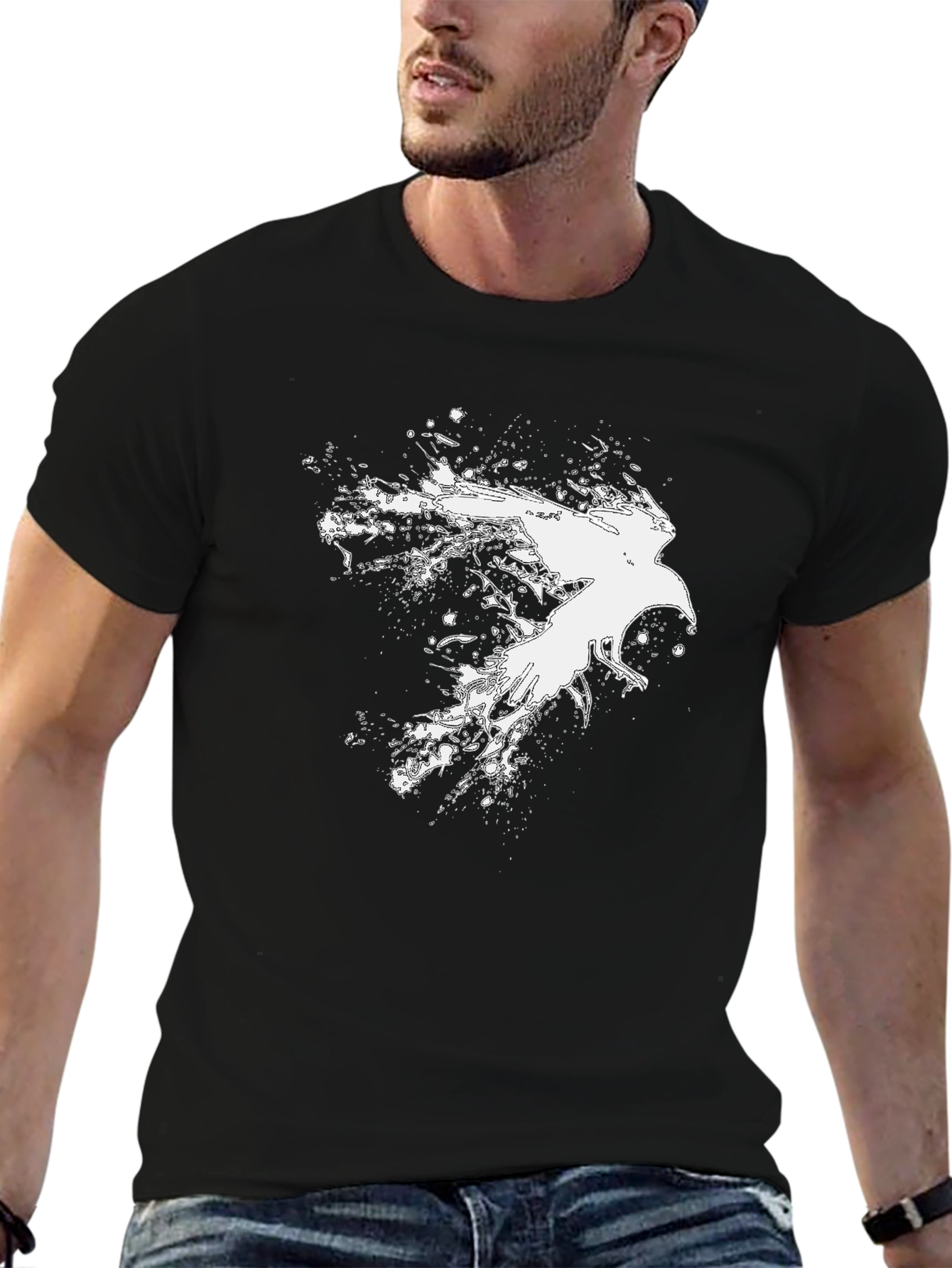 Raven Splatter Graphic T-Shirt - Black