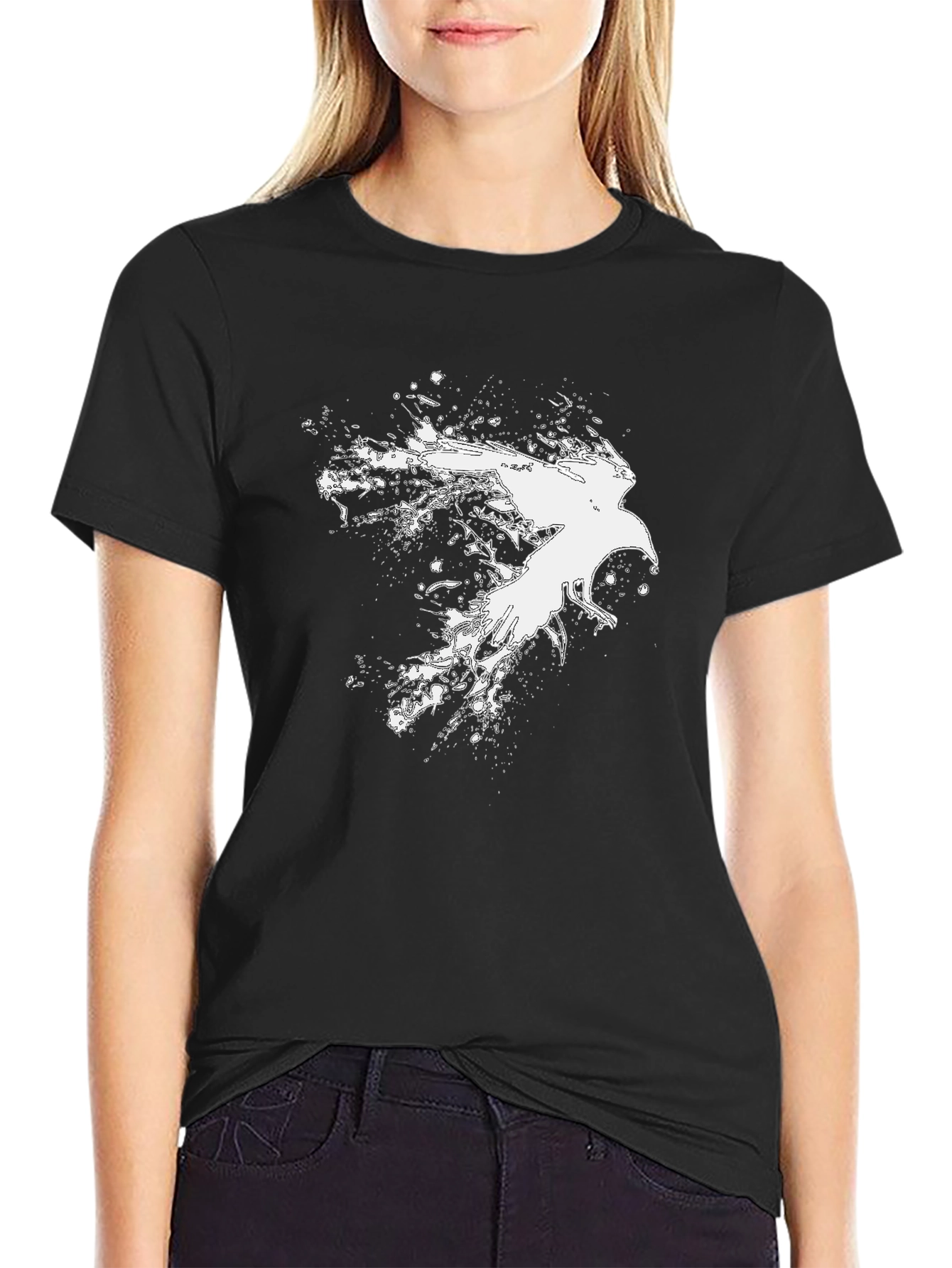 Raven Splatter Graphic T-Shirt - Black