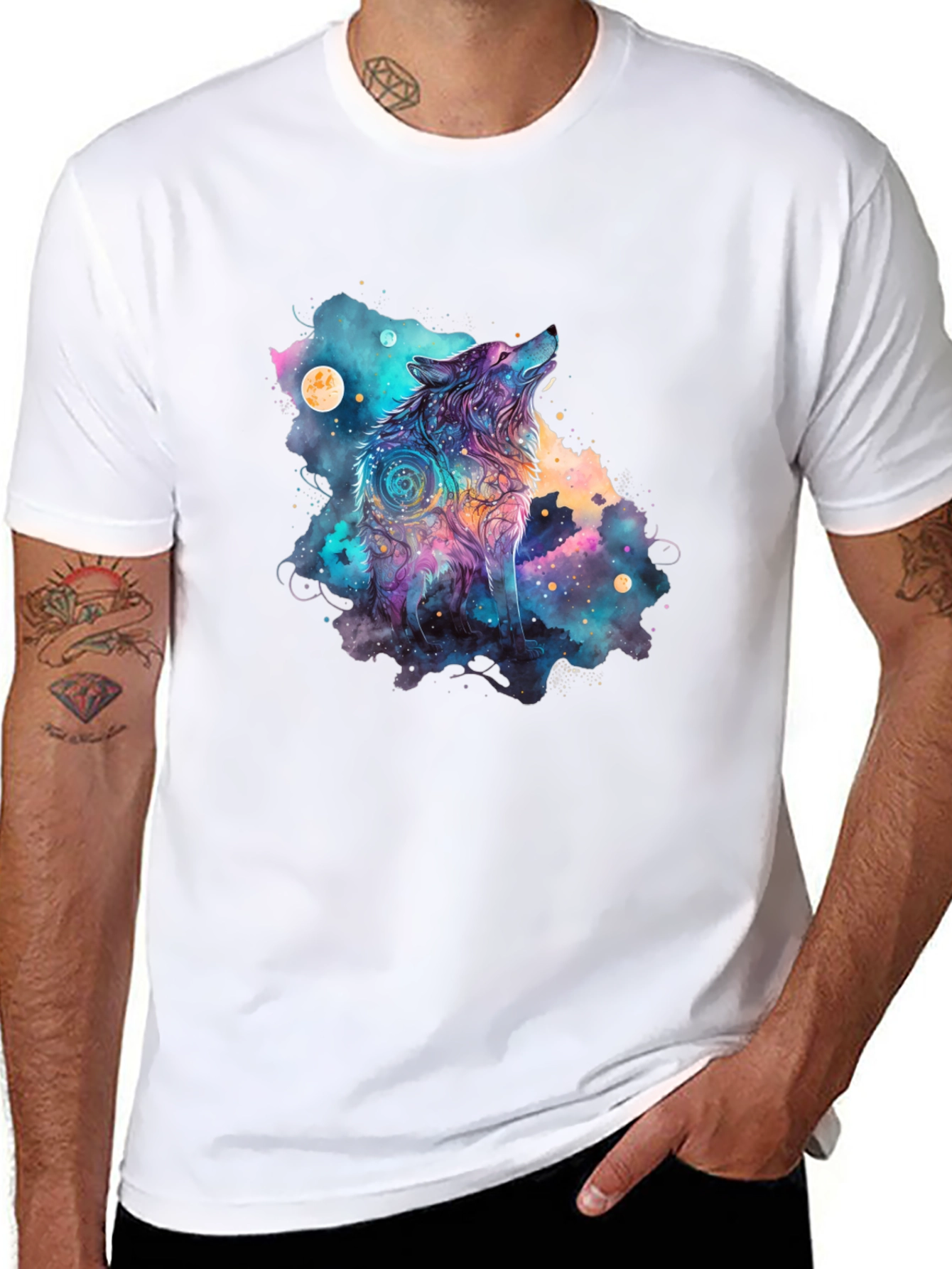 Cosmic Wolf Graphic Tee - Black T-Shirt