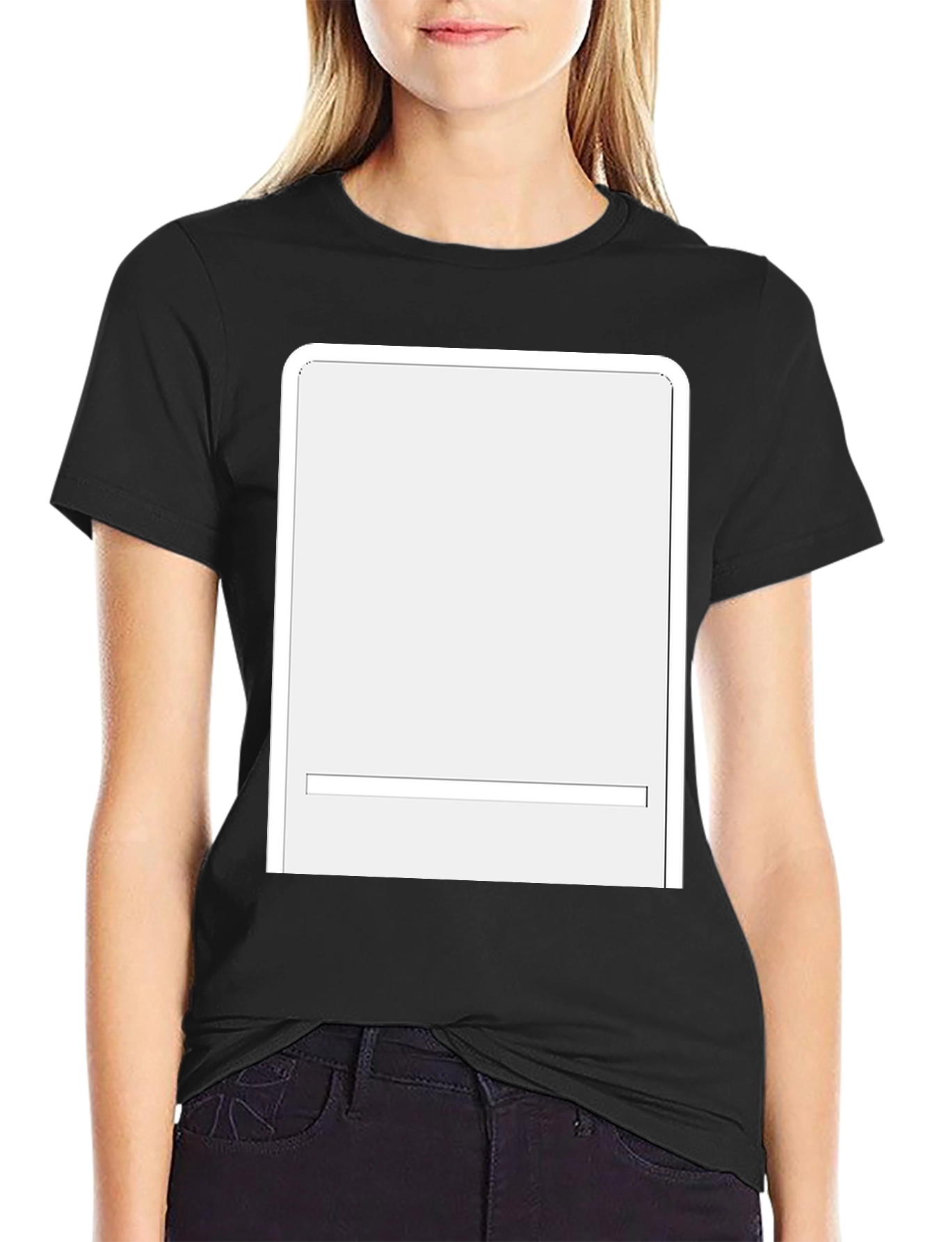 Blank White Rectangle Graphic Black T-Shirt