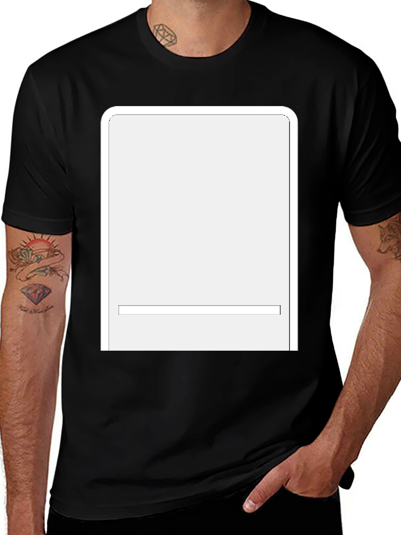 Blank White Rectangle Graphic Black T-Shirt