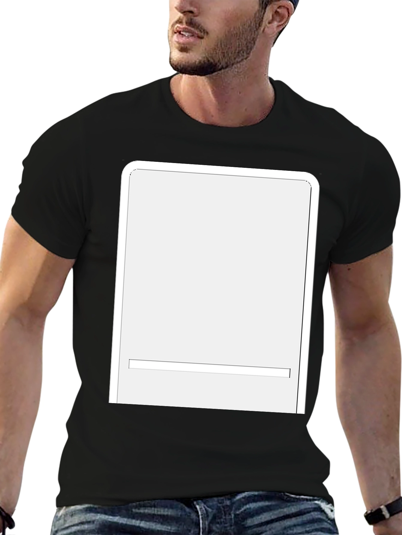 Blank White Rectangle Graphic Black T-Shirt