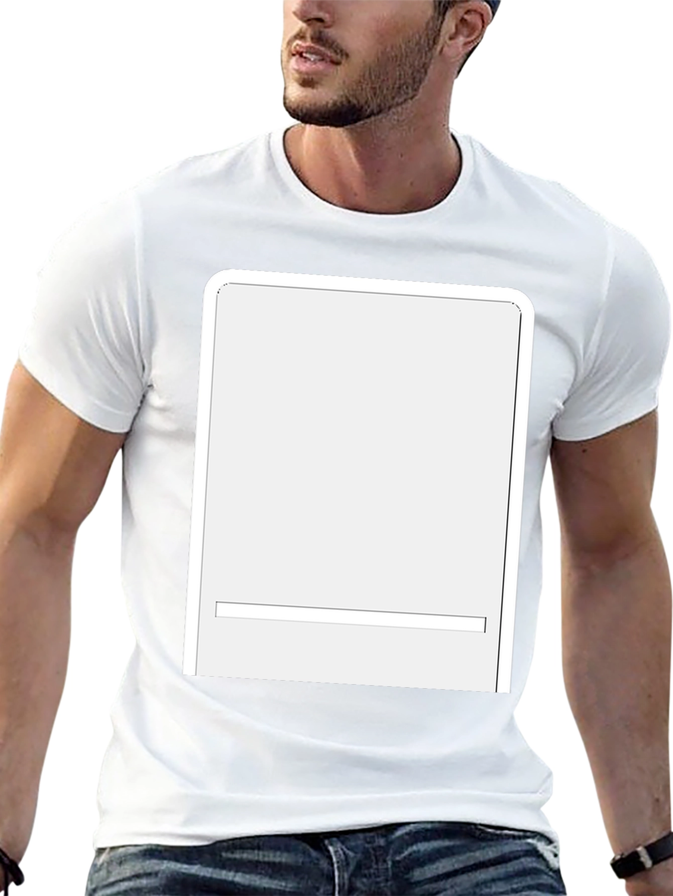 Blank White Rectangle Graphic Black T-Shirt