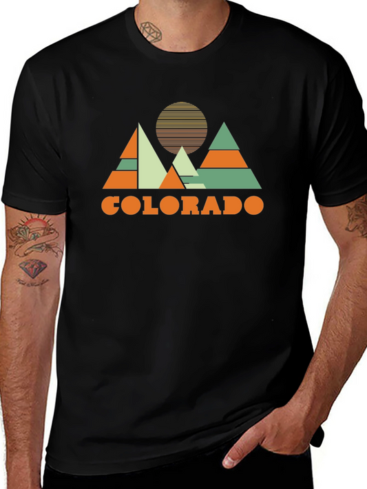 Colorado Mountain Graphic T-Shirt Retro Design Black Cotton Tee