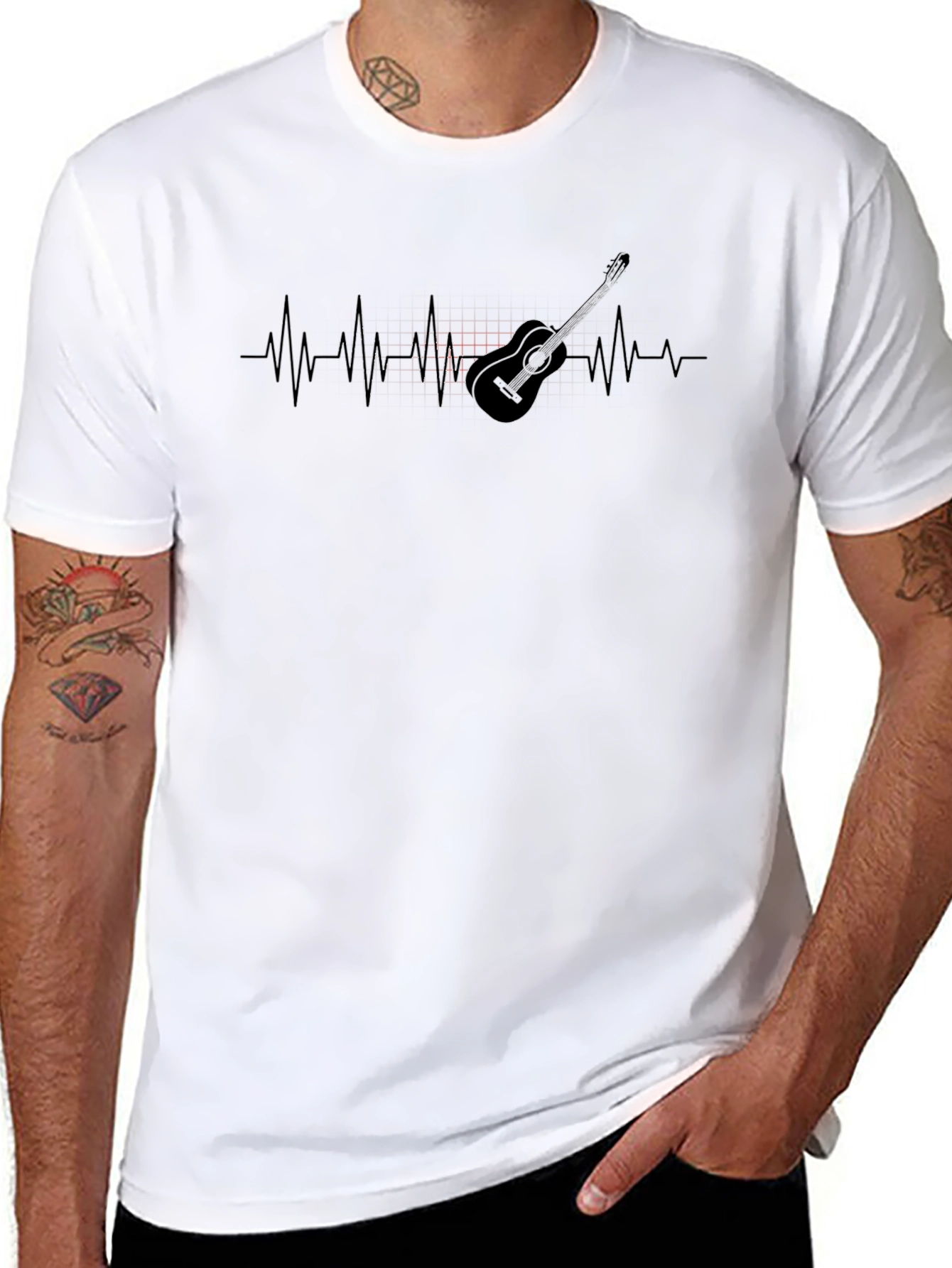 Guitar Heartbeat Mens Black Graphic Tee