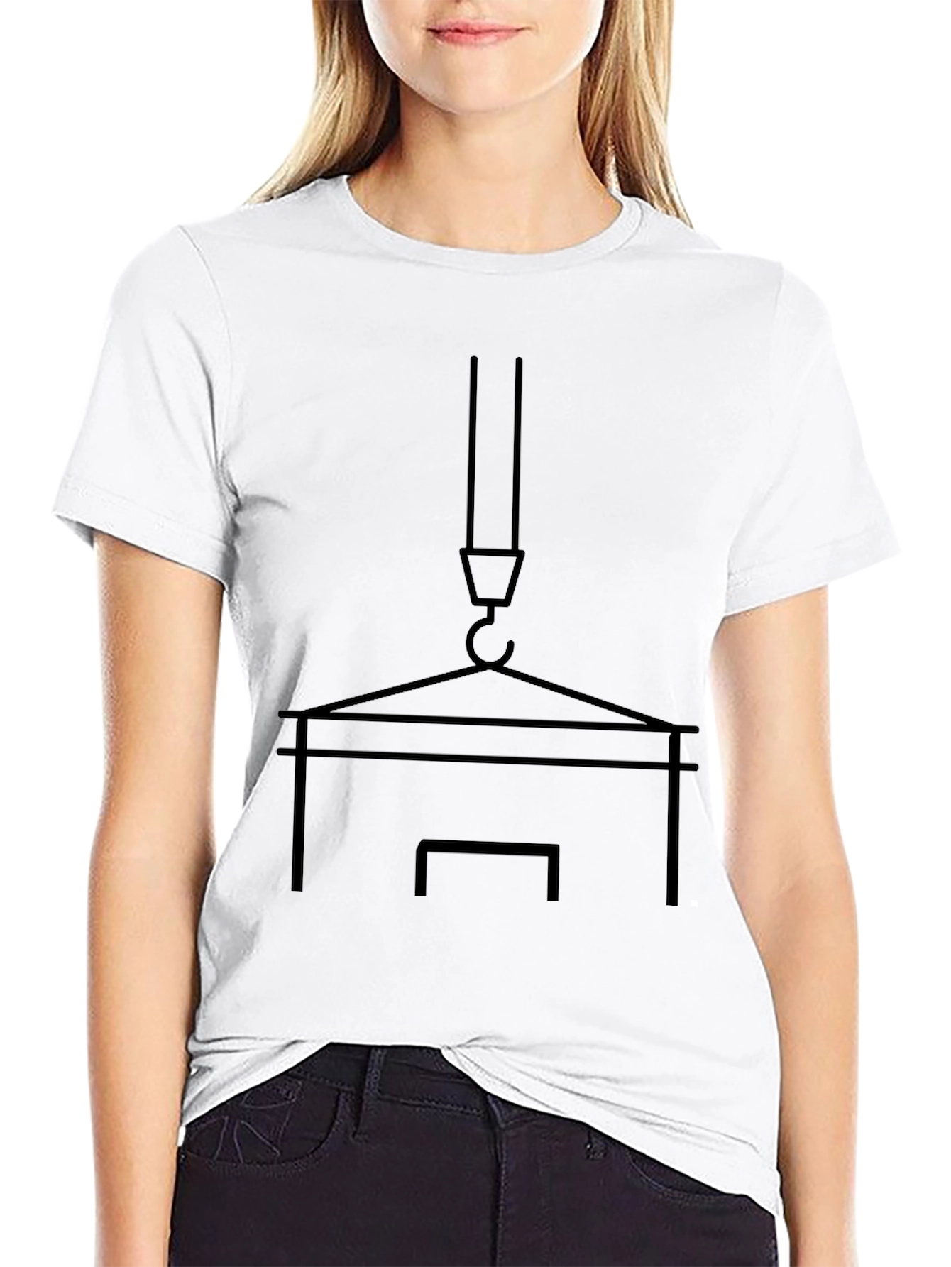 Construction Crane T-Shirt - Black Minimalist Design