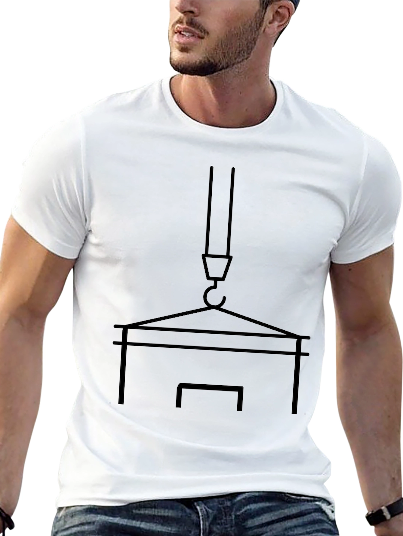 Construction Crane T-Shirt - Black Minimalist Design