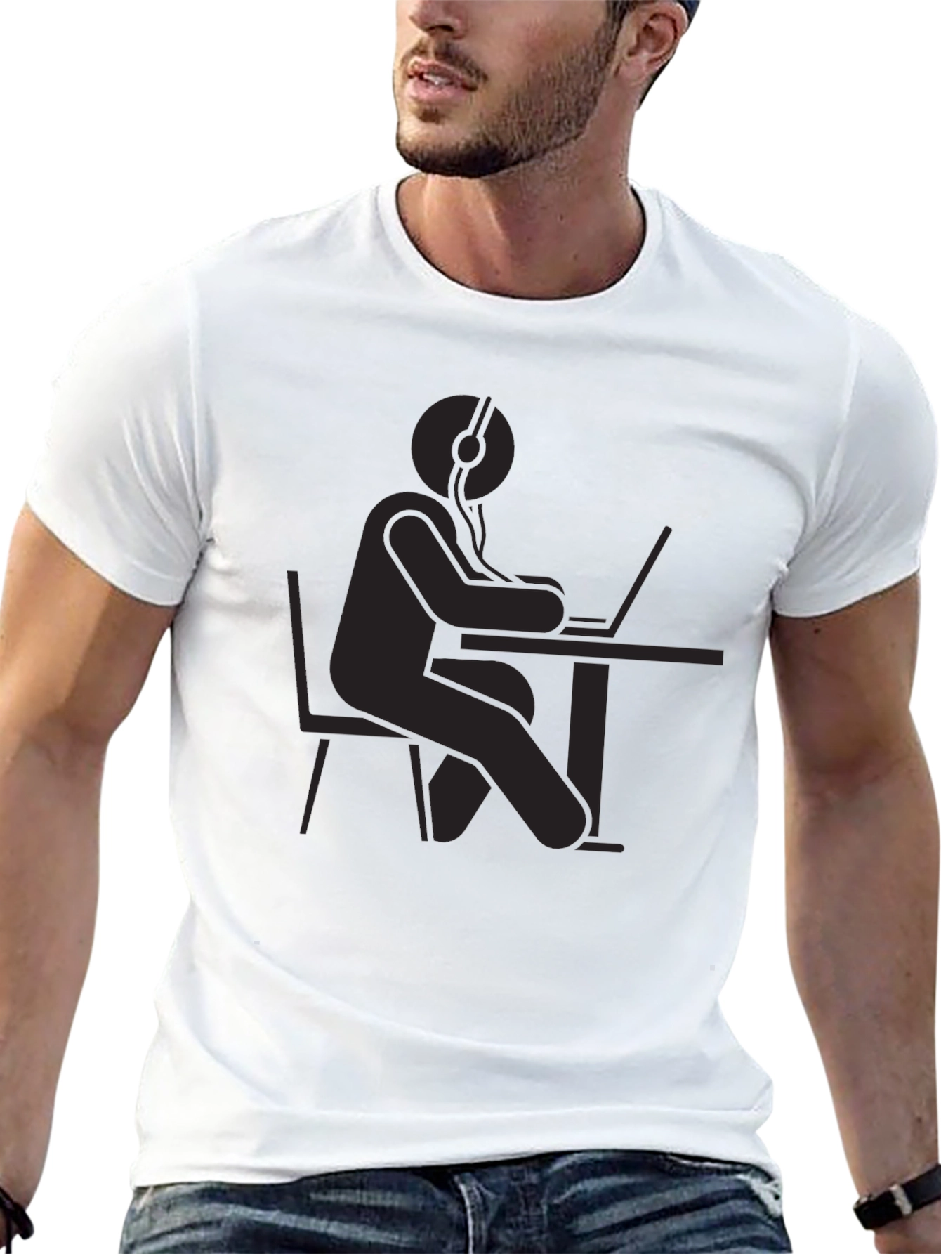 Black T-Shirt - Gamer at Desk Graphic Tee