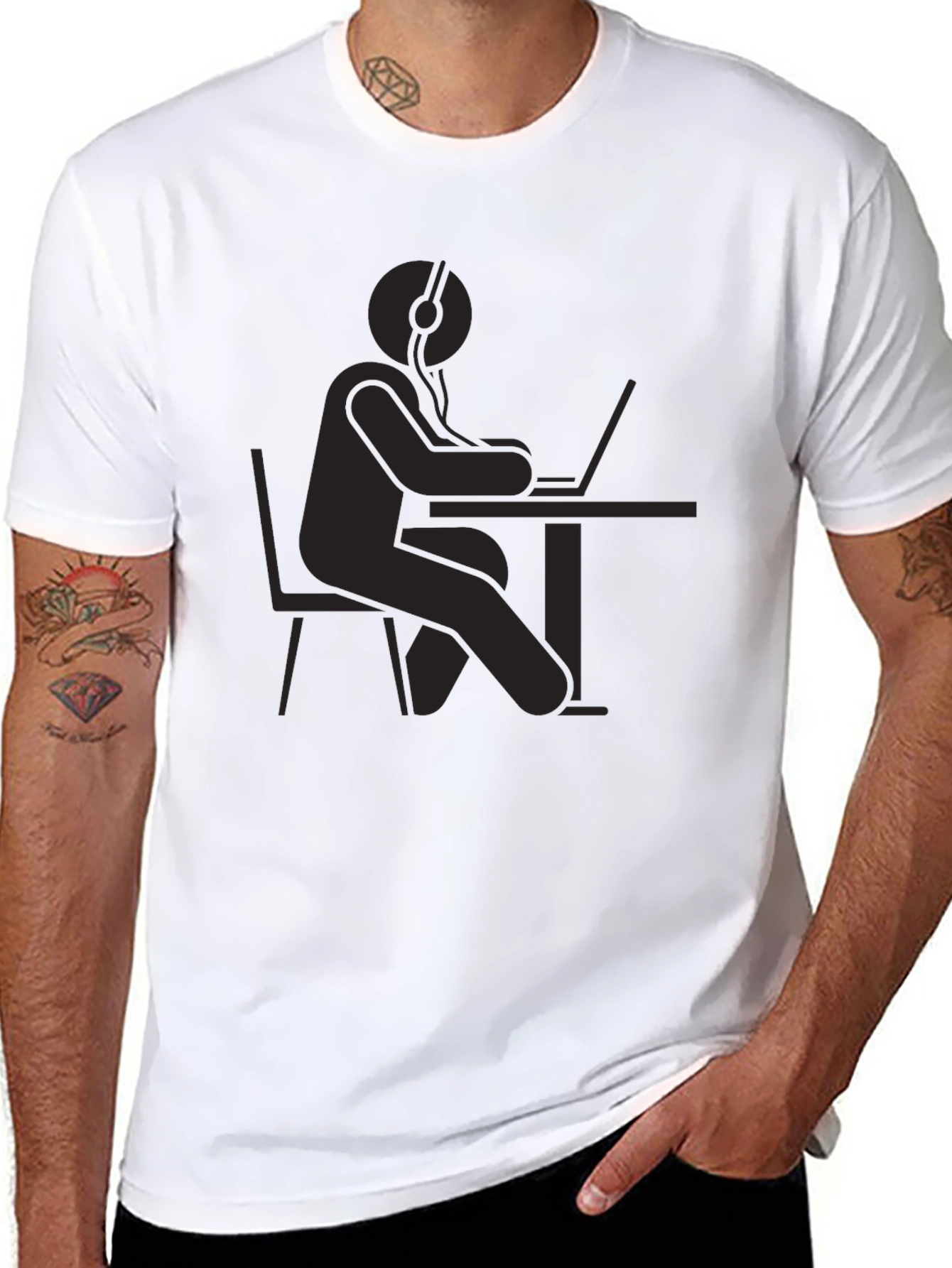 Black T-Shirt - Gamer at Desk Graphic Tee