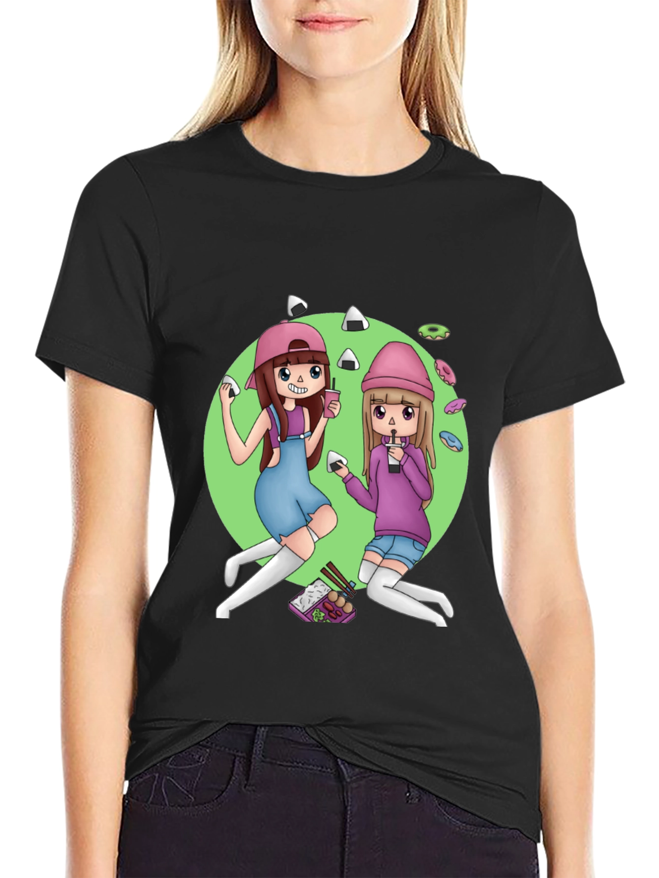 Anime Girls T-Shirt - Black Graphic Tee