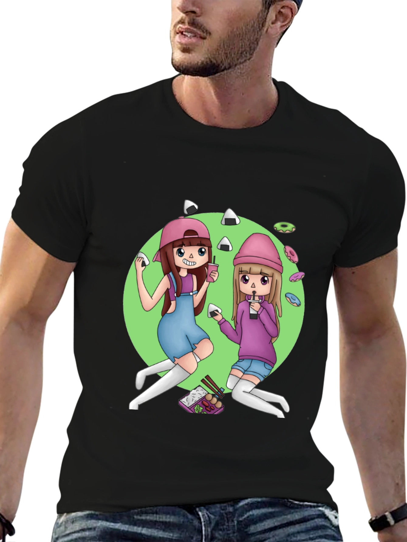 Anime Girls T-Shirt - Black Graphic Tee